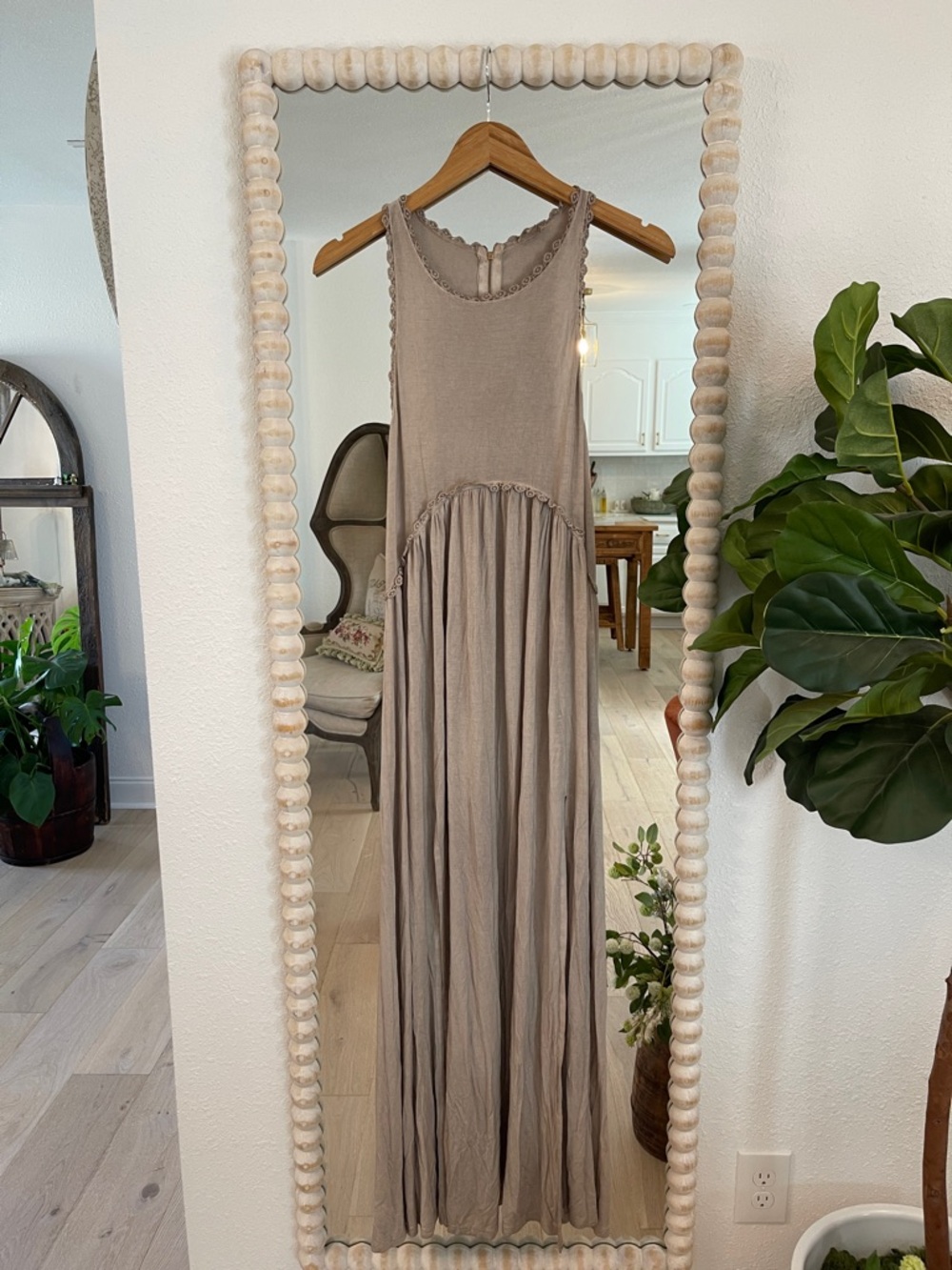 POL Sillouette babydoll Taupe Sleeveless Maxi Dress with Ruffle Detail